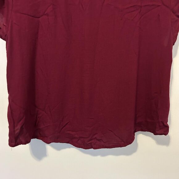 Express Shirt Womens Small Burgundy Button Front V-Neck crop Rayon Top festival - Picture 9 of 9